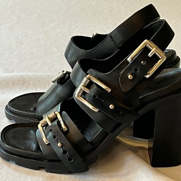 Black Leather platform lug chunky stacked high heel Rag & Bone sandal 6.5 - Picture 3 of 6
